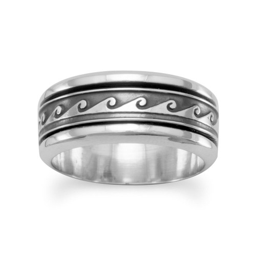 Handmade Sterling Silver Unisex Wave Design Spin Ring Handmade Sterling Silver Unisex Wave Design Spin Ring