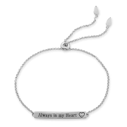 "Always in my Heart" Bar Bolo Bracelet with Diamond Rhodium Plated SS