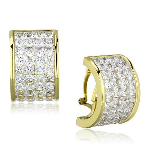 Gold Plated Stainless Steel CZ Huggie Hoops Earrings