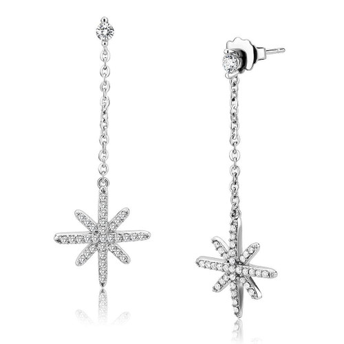 Stainless Steel CZ Starburst Earrings