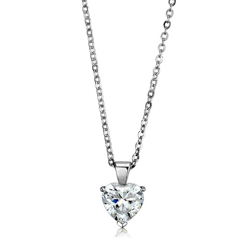 Heart Shaped CZ Pendant with Rhodium Plated Brass Chain