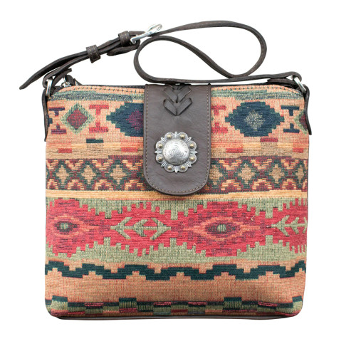 American West Santa Fe Woven Tapestry Zip-Top Shoulder Bag w/ Conceal Carry Pocket 