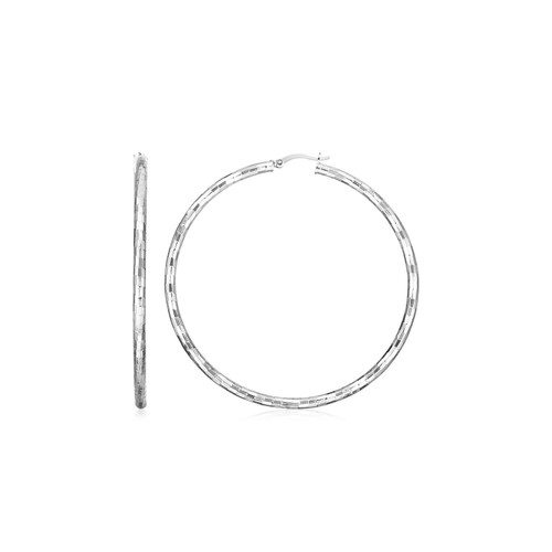 Sterling Silver Large Hoop Earrings with Hammered Texture (30mm x 3mm)