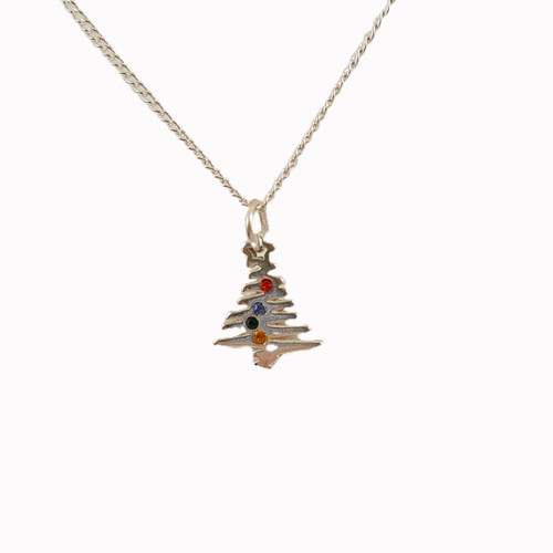 Christmas Tree SS Charm Necklace with Swarovski Crystal Ornaments