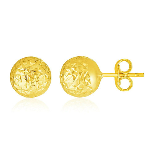 14k Yellow Gold Ball Earrings with Crystal Cut Texture (7mm)