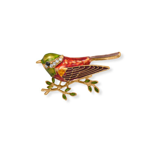 Colorful Enamel Bird Brooch Pin Crystal Accents