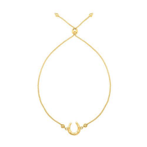 Adjustable Horseshoe Draw String Bracelet in 14K Yellow Gold