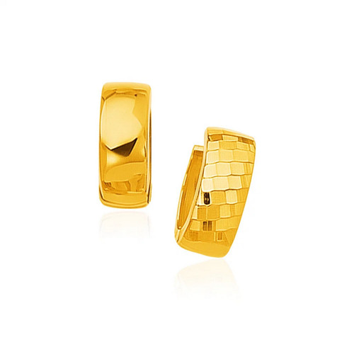 14k Yellow Gold Textured and Polished Hoop Earrings