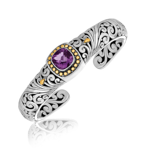 Sterling Silver Womens Baroque Style Cuff Bangle with Cushion Amethyst 