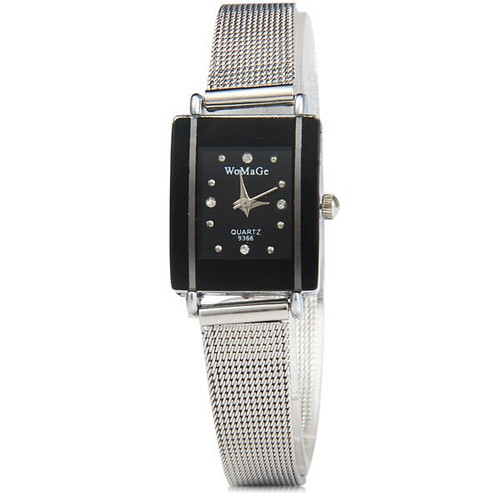 WoMaGe Thin Fashion Watch  Black Rectangle Dial Silver Alloy Band