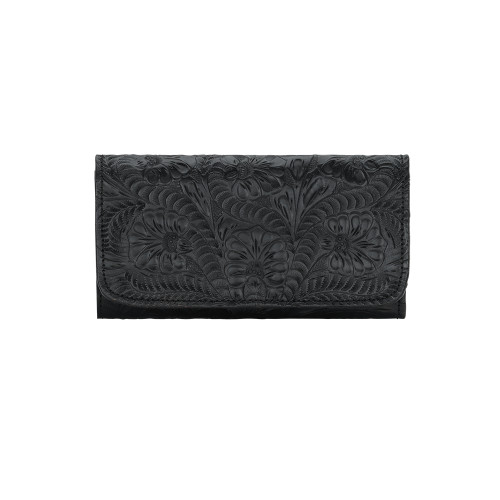 American West Black Leather Ladies' Tri-fold Checkbook Wallet