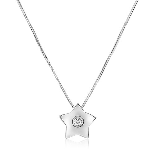 14K White Gold Necklace with Gold and Diamond Star Pendant