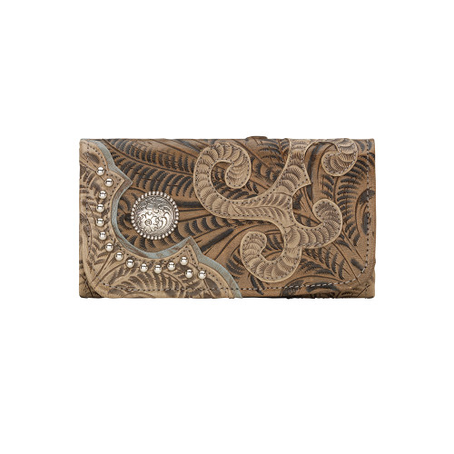 American West Annie's Secret Collection Ladies' Tri-Fold Wallet -Sand/Distressed Charcoal 