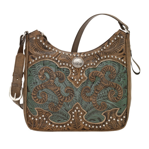 American West Annie's Secret Collection Shoulder Bag Conceal & Carry -Distressed Charcoal Brown/Turquoise