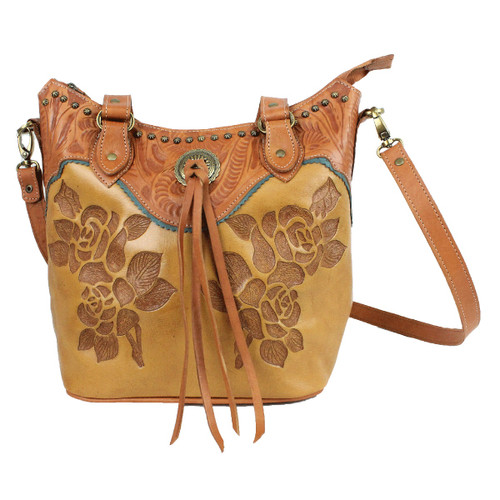 American West Texas Rose Leather Large Bucket Tote - Golden Tan 