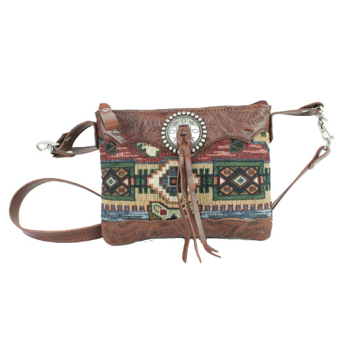 American West Bella Beau Leather and Tapestry Trail Rider Crossbody / Hip Bag
