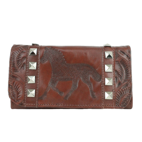 American West Womens Hitchin' Post Leather Tri-fold Wallet