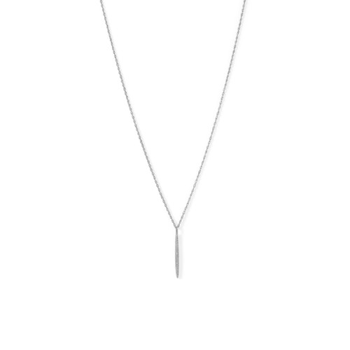 Vertical Bar Necklace with Diamonds Rhodium Plated Sterling Silver