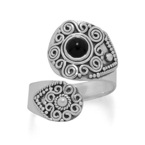 Oxidized Sterling Silver Black Onyx Wrap Ring