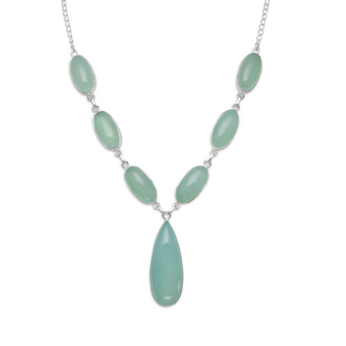 Sterling Silver Green Chalcedony Drop Necklace