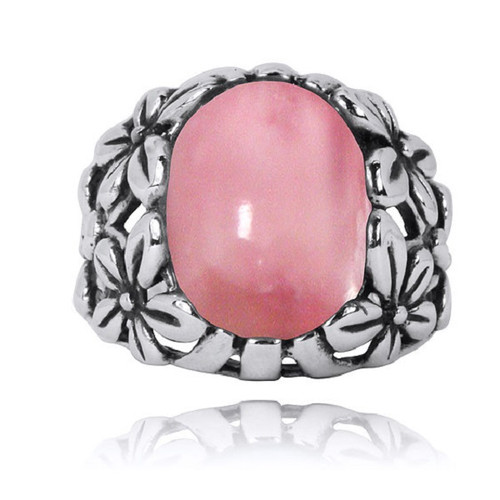 Sterling Silver Floral Peru Light Pink Opal Ring - Size 8