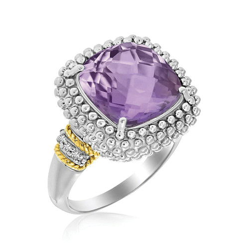 Amethyst Popcorn Ring with Diamond Accents in Sterling Silver (.05cttw)