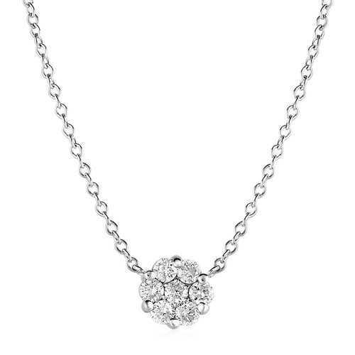 14k White Gold Necklace with Round Pendant with Diamonds