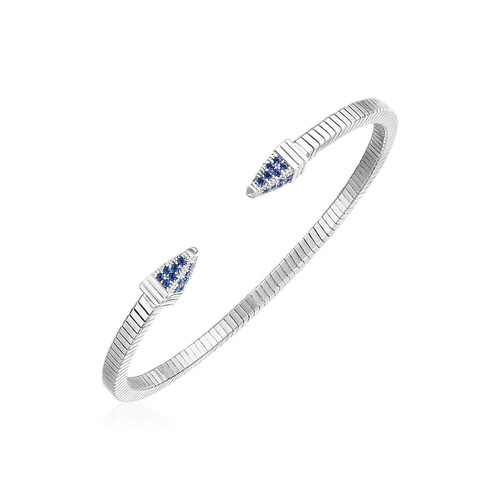 Sterling Silver Spike Cuff Bracelet with Royal Blue Cubic Zirconias