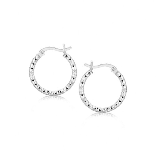 Faceted Hoop Earrings in Rhodium Plated Sterling Silver(2x15mm)