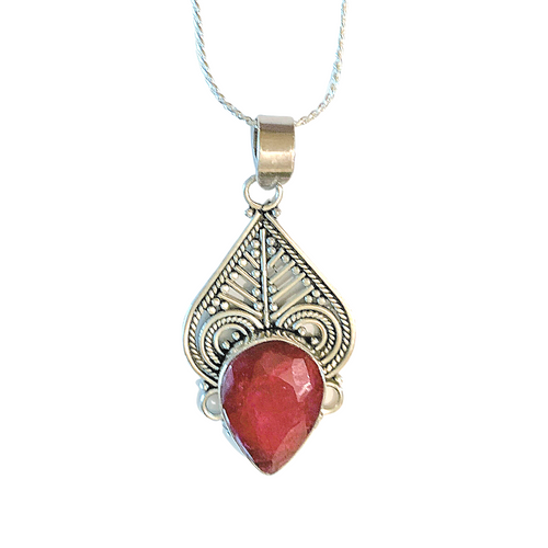 Sterling Silver Filigree Pendant with Lab Created Ruby