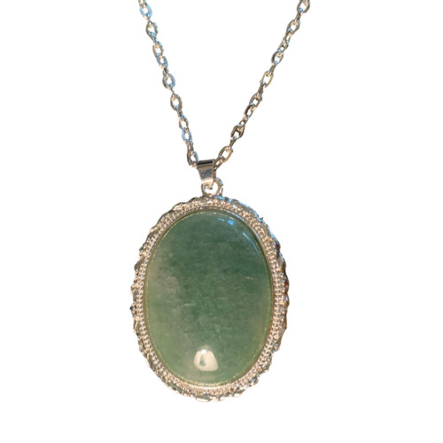 Natural Adventurine Gemstone Pendant Necklace 18kt WG Plating