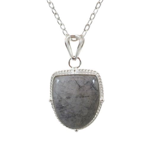 Natural Black Rutilated Quartz Gemstone Pendant Necklace