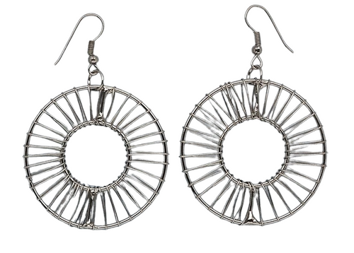 Wire Wrapped Round 41mm Earrings in Gunmetal Plated Steel 