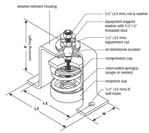 Vibro Acoustics SFS-SA-60, 1 (25 mm) Deflection SFS Seismic Floor Mounted Isolator, 60 lbs rated load