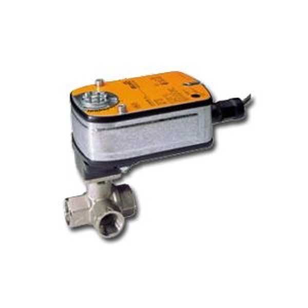 Belimo B332L+AFRX24-MFT, 1-1/4" 3W BV, L-valve, CV=34 with Non-Spring Return,90 in-lb , MFT 24V