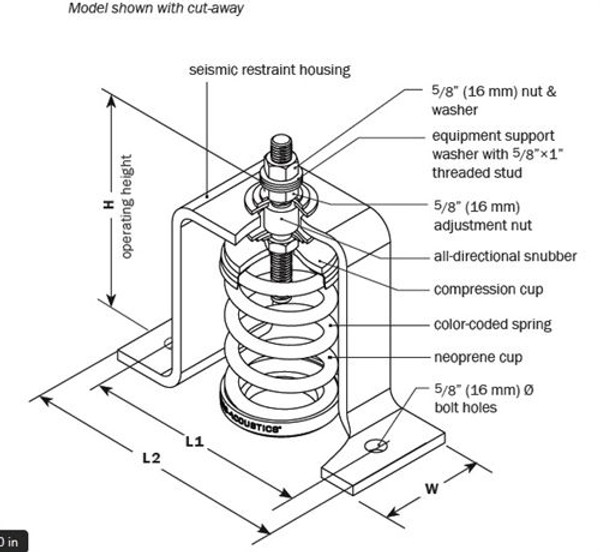 Vibro Acoustics SFS-2N-50, 2 (50 mm) Deflection SFS Seismic Floor Mounted Isolator, 50 lbs rated load