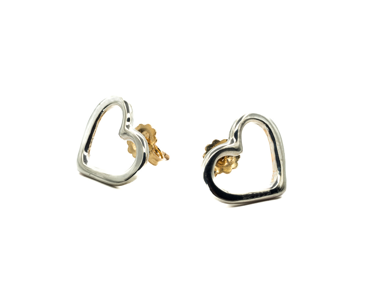 Heart Earrings, Silver , 14K Gold Posts & backs - Sonya Ltd
