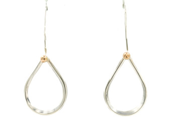 Open Teardrop Earrings, Silver & 14K Ball - French Wire
