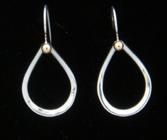 Open Teardrop Earrings, Silver & 14K Ball - French Wire