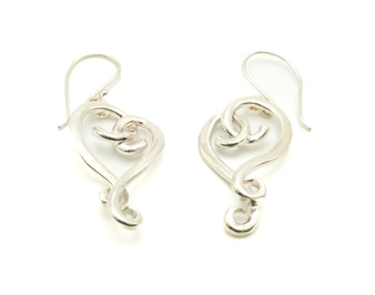 Twisted Heart Earrings, Silver  - French Wire