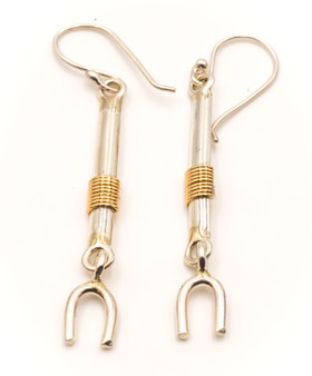 Hook Dangle Earrings, Silver & 14k, 3mm