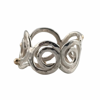 3 Island swirl ring, Silver & 14K.