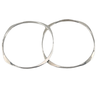 Hammered Half Round Bangle, Silver. Set of 2.