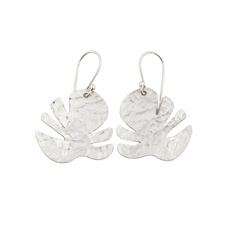 Hammered Monstera Earrings, Large, Silver FW.