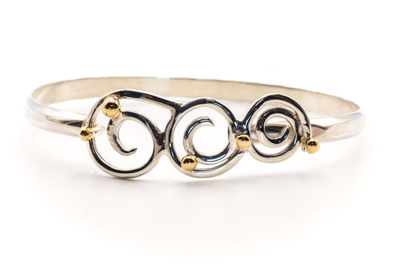 Three Island Swirl Bracelet, Silver & 14K, 5mm