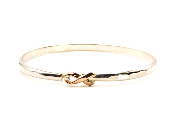 Pink Ribbon Bracelet, Silver & Rose Gold, 4mm