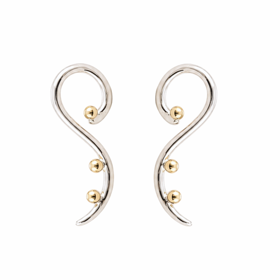 Hurricane Marilyn Earrings, Silver & 14K Gold - Post