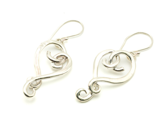 Twisted Heart Earrings, Silver  - French Wire