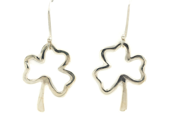Shamrock Earrings, Silver, French Wire