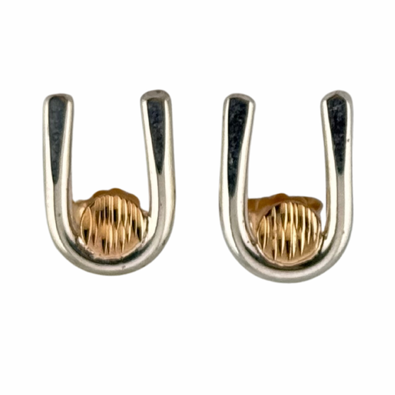 Dot Hook Earrings, Silver & 14K 